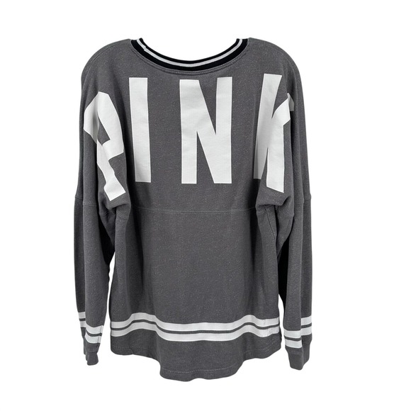PINK Victoria's Secret Tops - PINK Victoria's Small Secret Gray Varsity Long Sleeve Jersey Tee Shirt  Dog Logo
